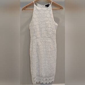 Aqua (S) White Embroidered Scalloped Dress